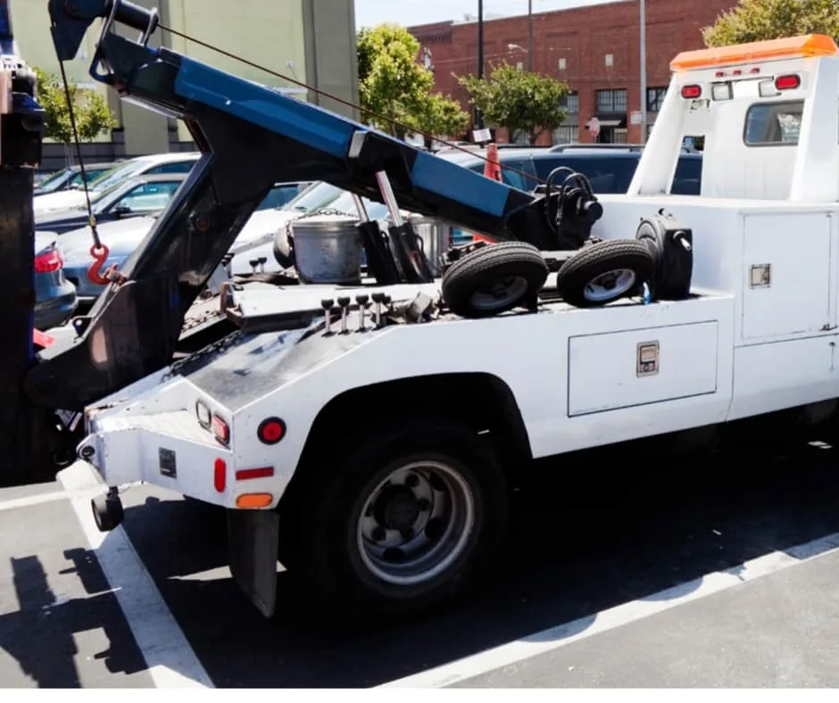 tow truck in a Minneapolis downtown lot