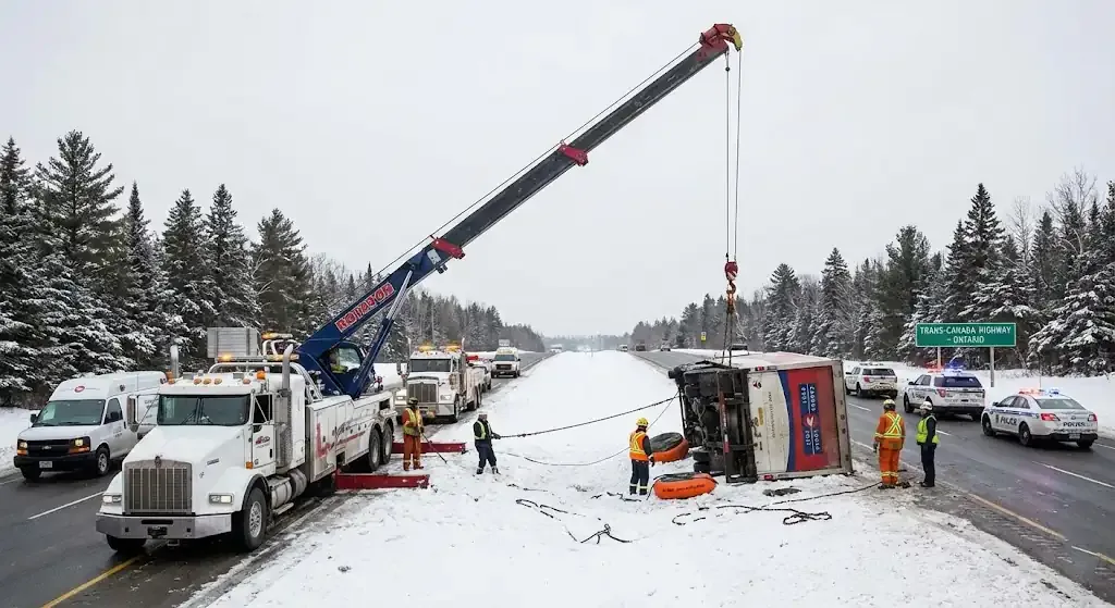 Minneapolis truck towing on highway corridor