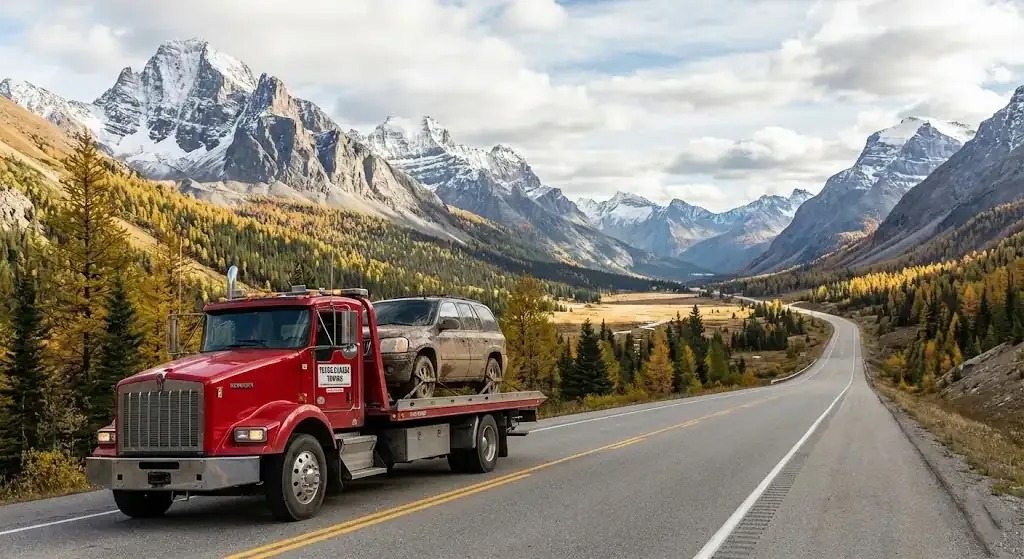 long-distance tow truck on a Minneapolis highway corridor